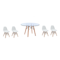 5 Piece Glass Table and White Wooden Leg Chairs