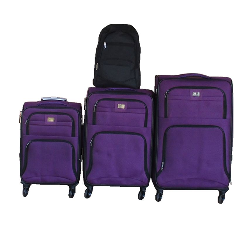 3-Piece Purple Spinner Luggage Set with Black Travel Backpack