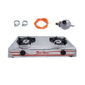 2 - Plate Stainless Steel Gas Stove with Pipe and Regulator -