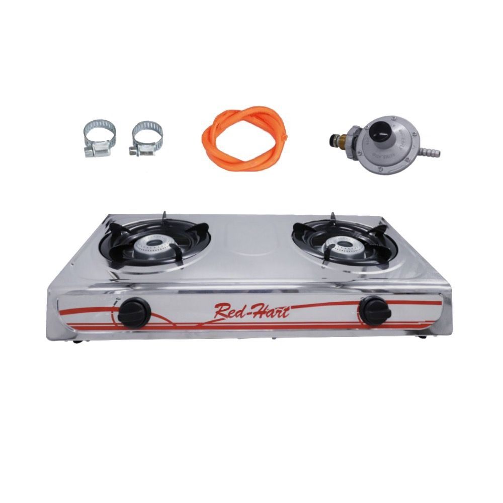 2 - Plate Stainless Steel Gas Stove with Pipe and Regulator -
