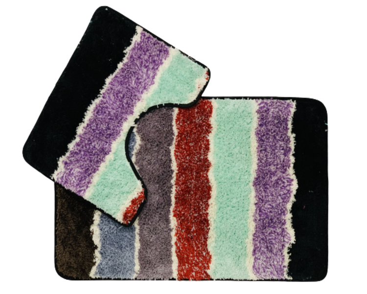 2 Piece Bathroom Mat Fluffy Red & Black Rainbow