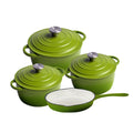 DH - 7 Piece Authentic Dutch Oven Cookware Cast Iron Pot Set - Forest Green