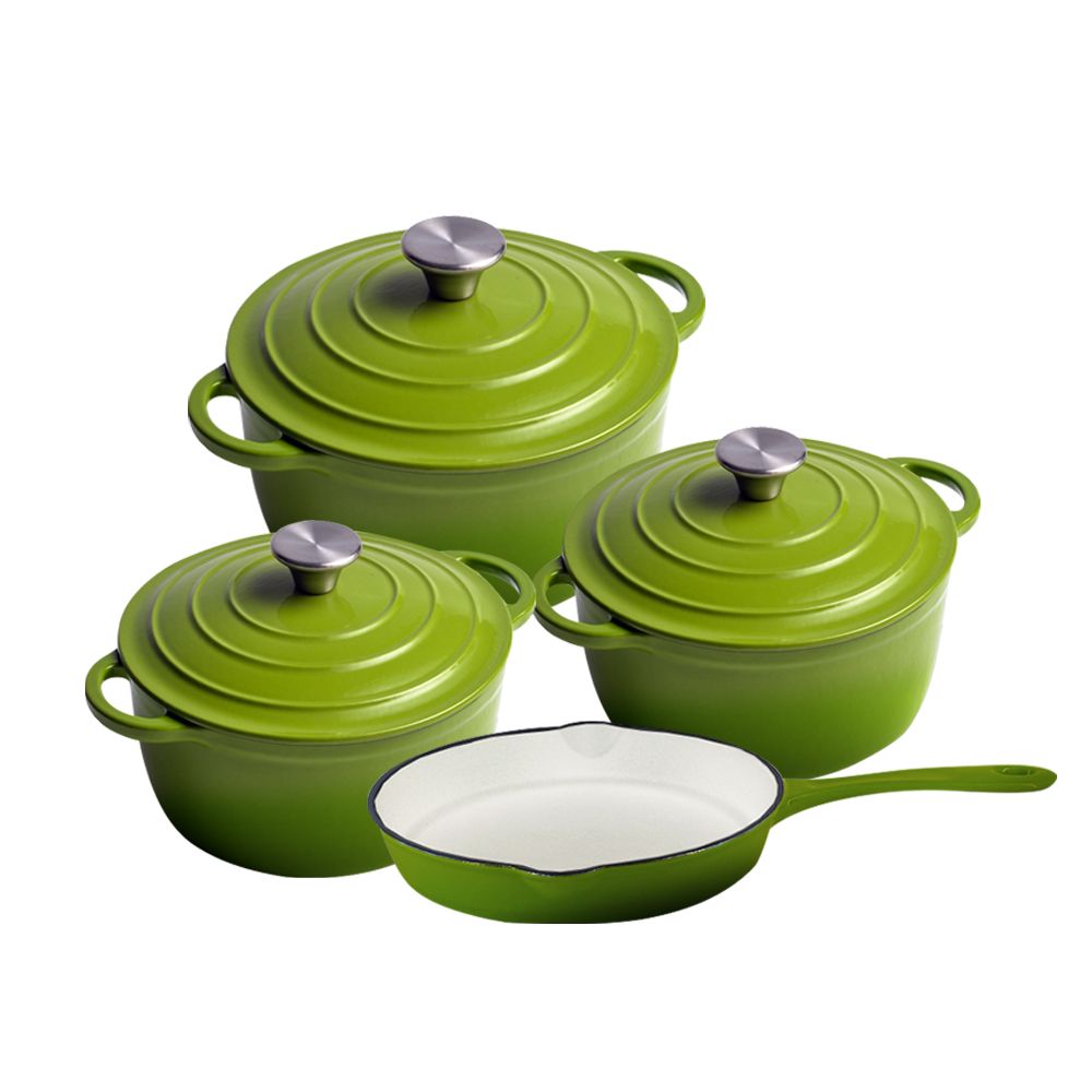 DH - 7 Piece Authentic Dutch Oven Cookware Cast Iron Pot Set - Forest Green