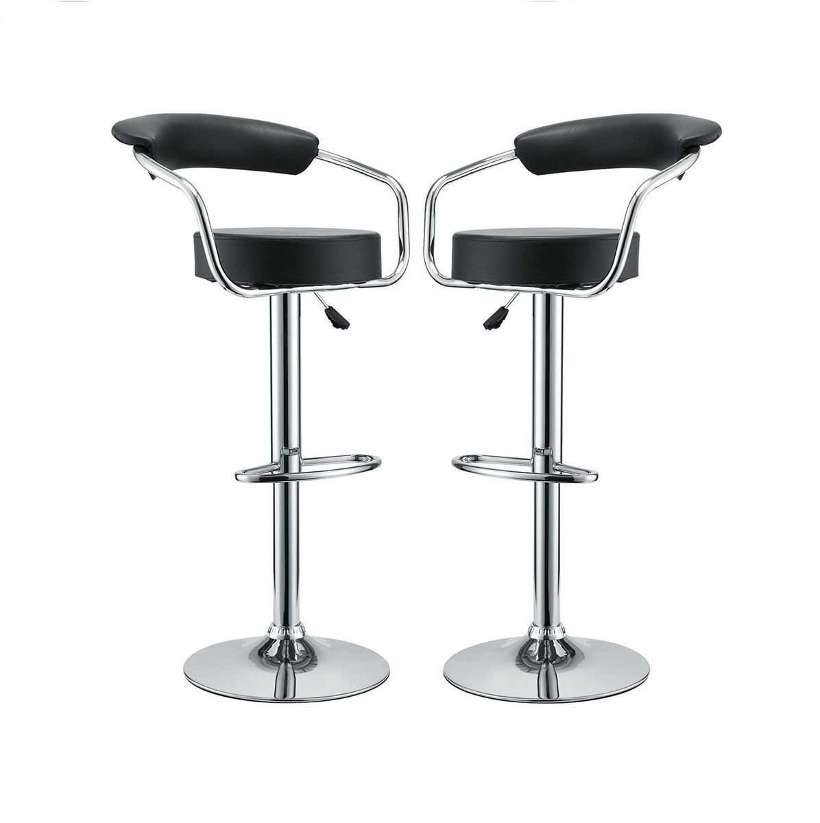 Bar Stools with Arms and Chrome Base - Set of 2 - Black