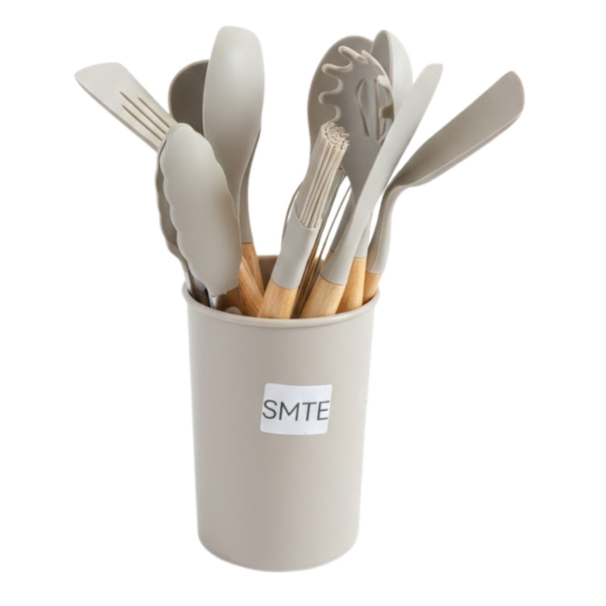 SMTE - 12 Piece Silicone Kitchen Utensil Set with Holder - Grey