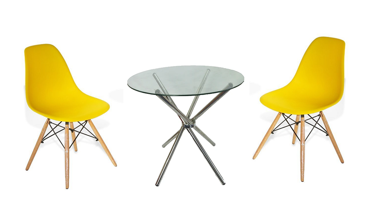 3 Piece 80cm Glass Table and Wooden Leg Chairs