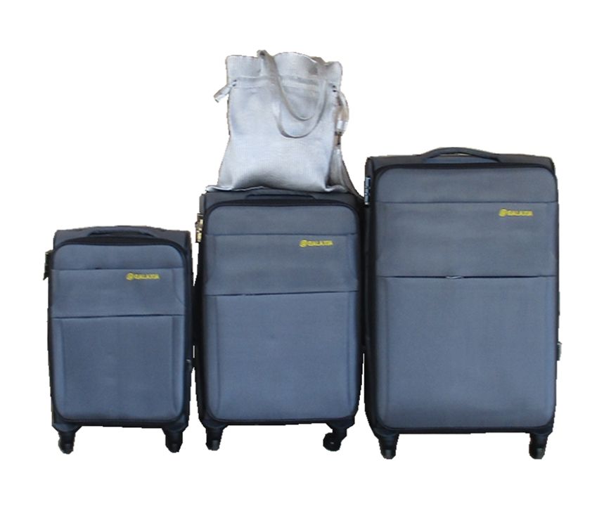 Galaxia 3-Piece Soft-Sided Luggage Set with Silver Tote Bag-Lightweight