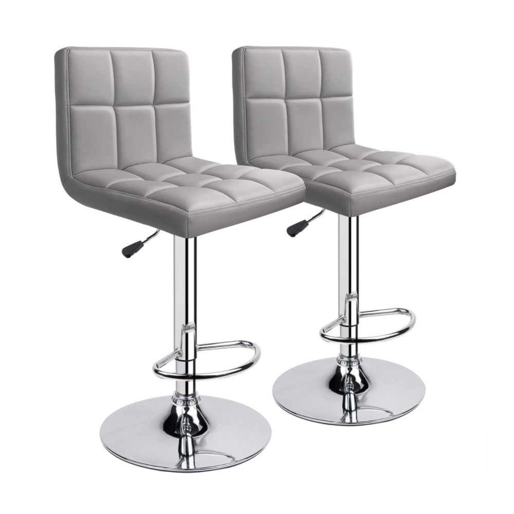 Set of 2 Black PU Leather Hydraulic Lift Counter Bar Stool Dining Chair - Grey