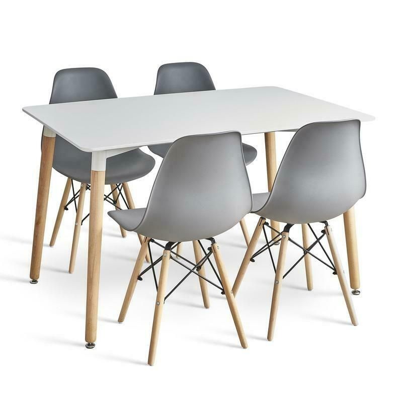 Dining Suite - Table and Four Wooden Leg Chairs - Grey / white Colours