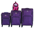 3-Piece Purple Fabric Spinner Luggage Set with Pink Ladybug Backpack