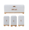 Bread Bin With Tea Coffee Sugar Canister Set - Retro 4 Piece - White & Rose Gold