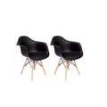 Arm Chair/Wood Leg - Set of 2 - Black/Natural Wood - Black