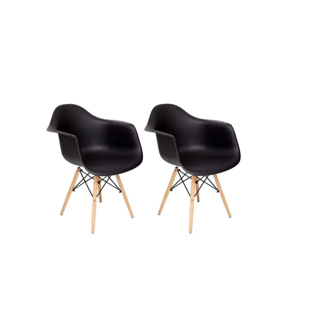Arm Chair/Wood Leg - Set of 2 - Black/Natural Wood - Black