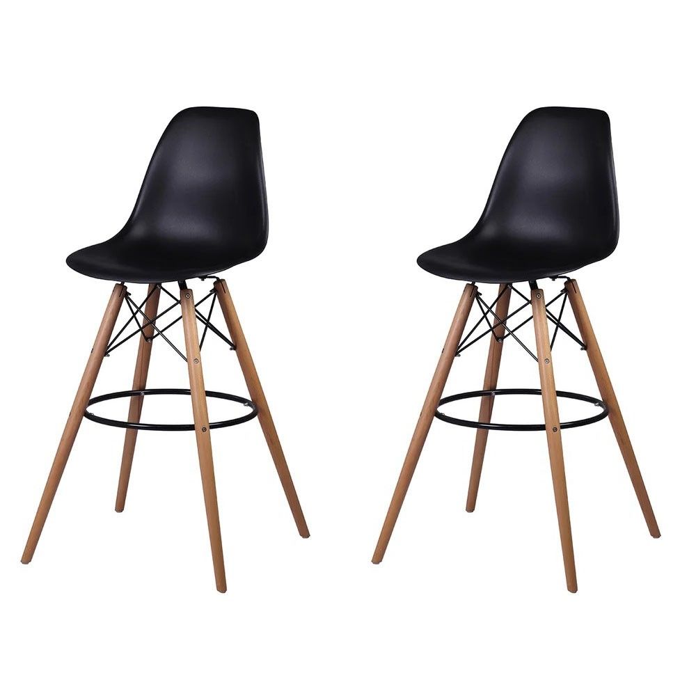 Modern Eiffel-Style Counter Bar Stools - Set of 2 - 25.5" - Black