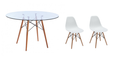 3 Piece Glass Table and White Wooden Leg Chairs