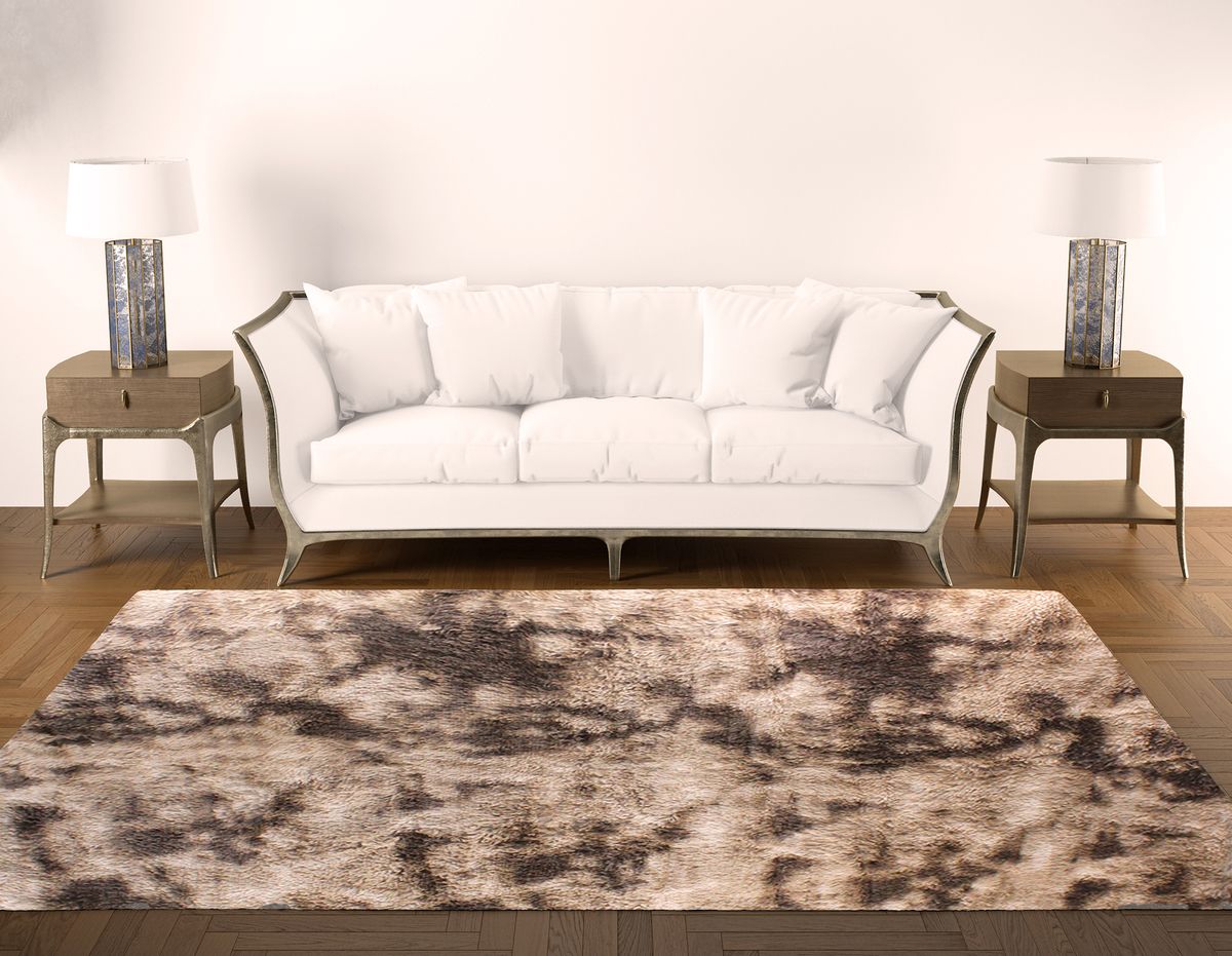 150 x 180cm Plush Two Tone Fluffy Carpet - Shaggy & Foldable Rugs - Umber