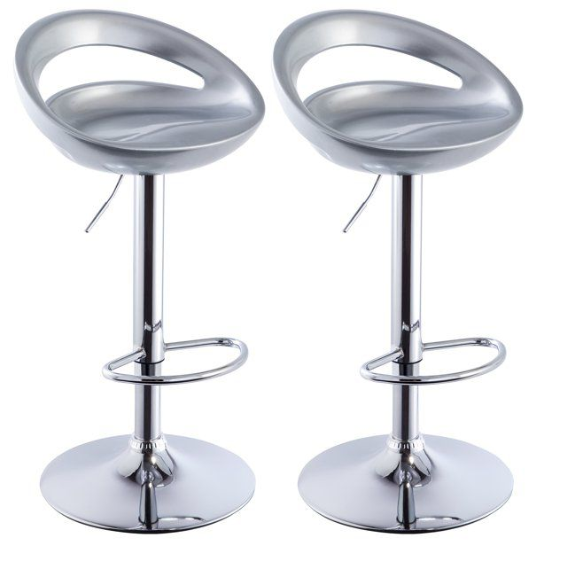 Glossy Chrome Base Bar Stools - Silver
