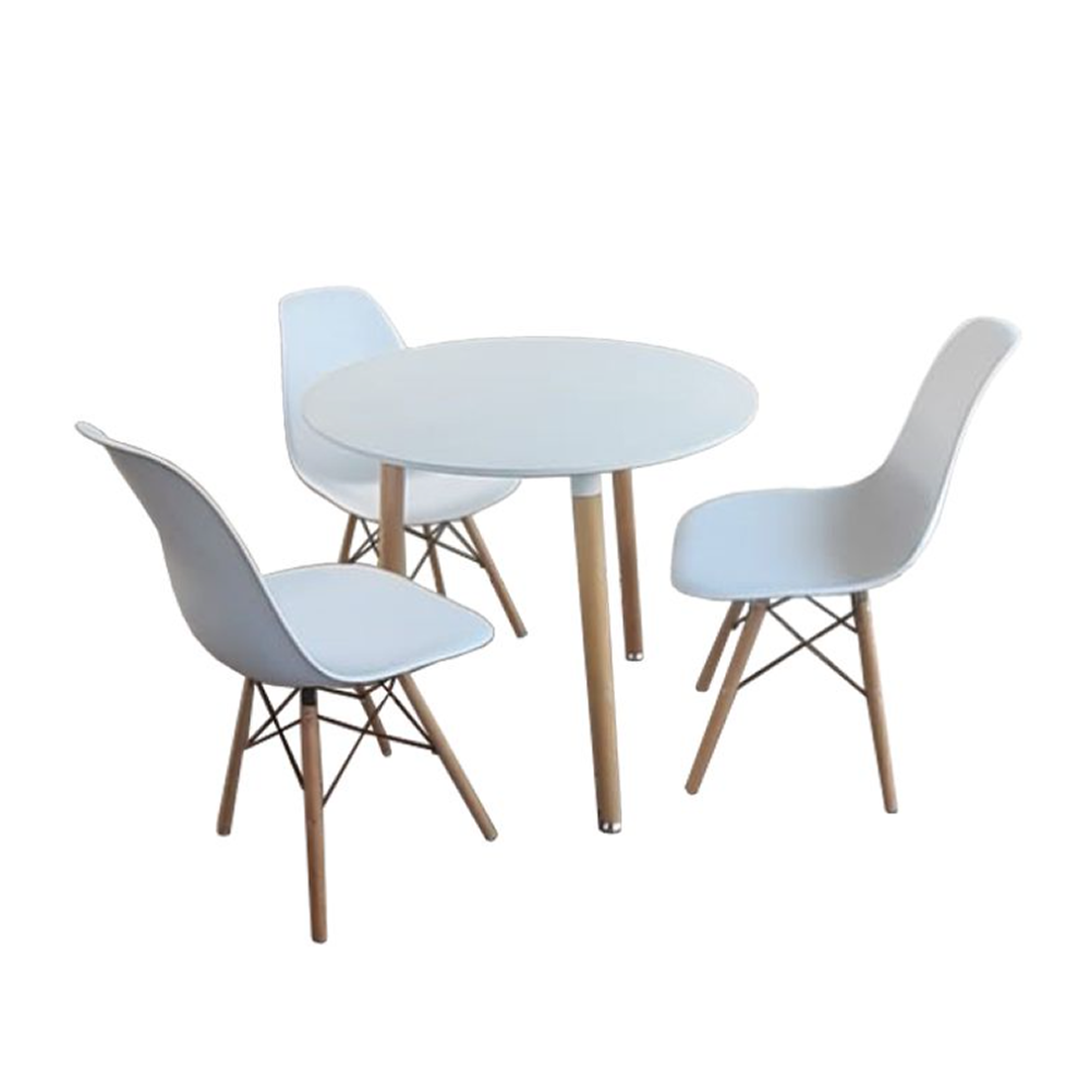 3 White Chairs and a Table