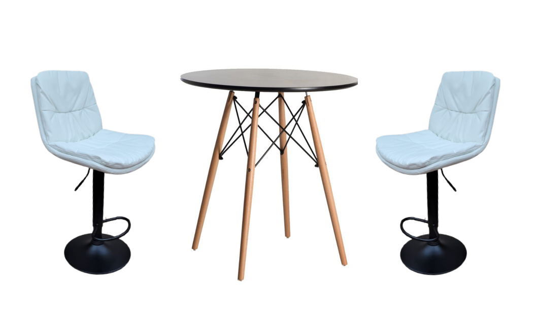 Soft Padded Perla Black Based Bar Stool and Table Set - White