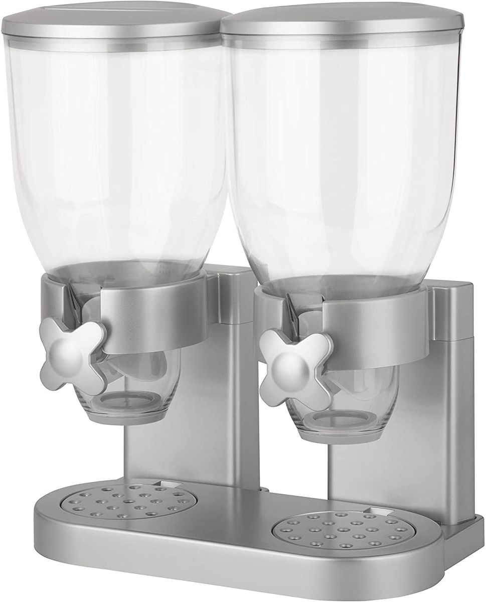 1000gms Double Barrel Cereal Dispenser with Portion Control - Silver