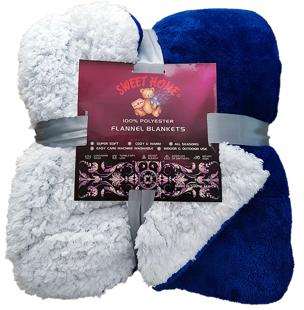 Sherpa Flannel Soft Blanket, Available on both sides. Multiple colour. - Dark blue.  1 - Single