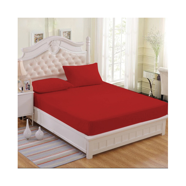 3 Pieces Velvet Fitted Sheet Queen Size with 2 Pillow Cases - Maroon