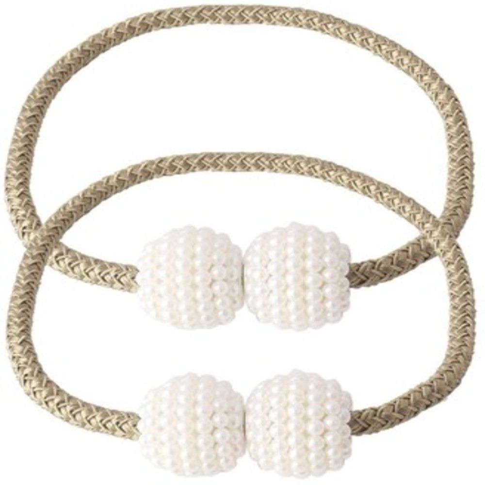 2 Set Magnetic Pearl Curtain Ties-Gold