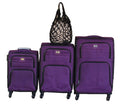 Purple 3-Piece Spinner Luggage Set with Black Mesh Tote - Travel Combo