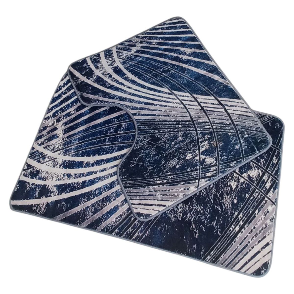 SMTE 2 Piece Premium Toilet Mat Set - Blue Wave Absorbent Bathroom Rugs