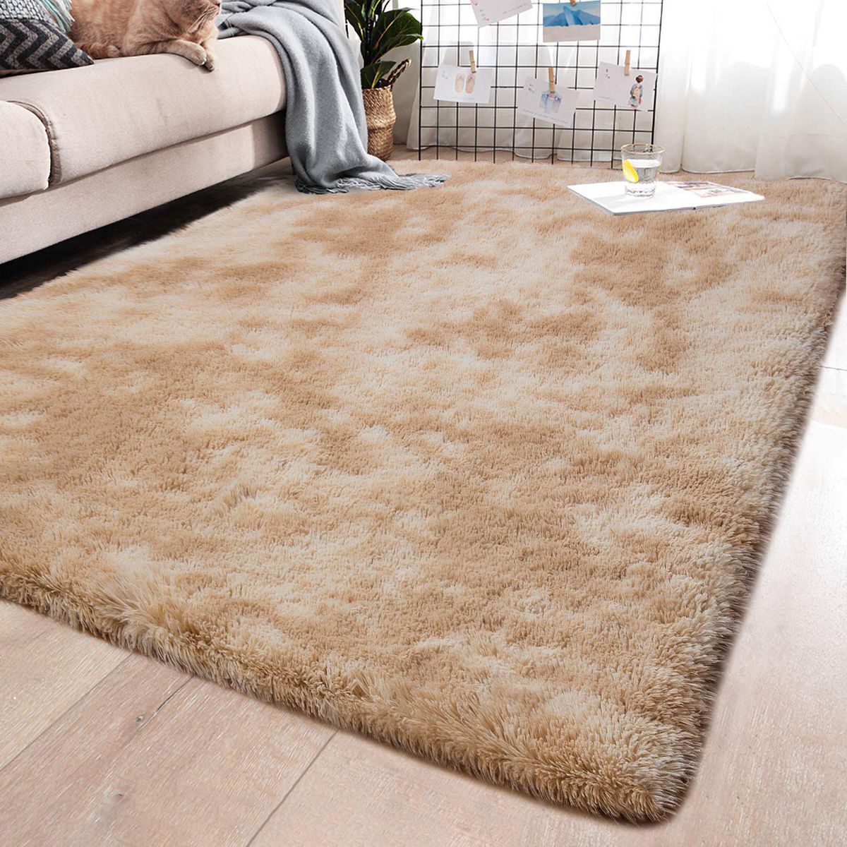 140 x 180cm Plush Three Tone Fluffy Carpet - Shaggy & Foldable Rugs - Cream