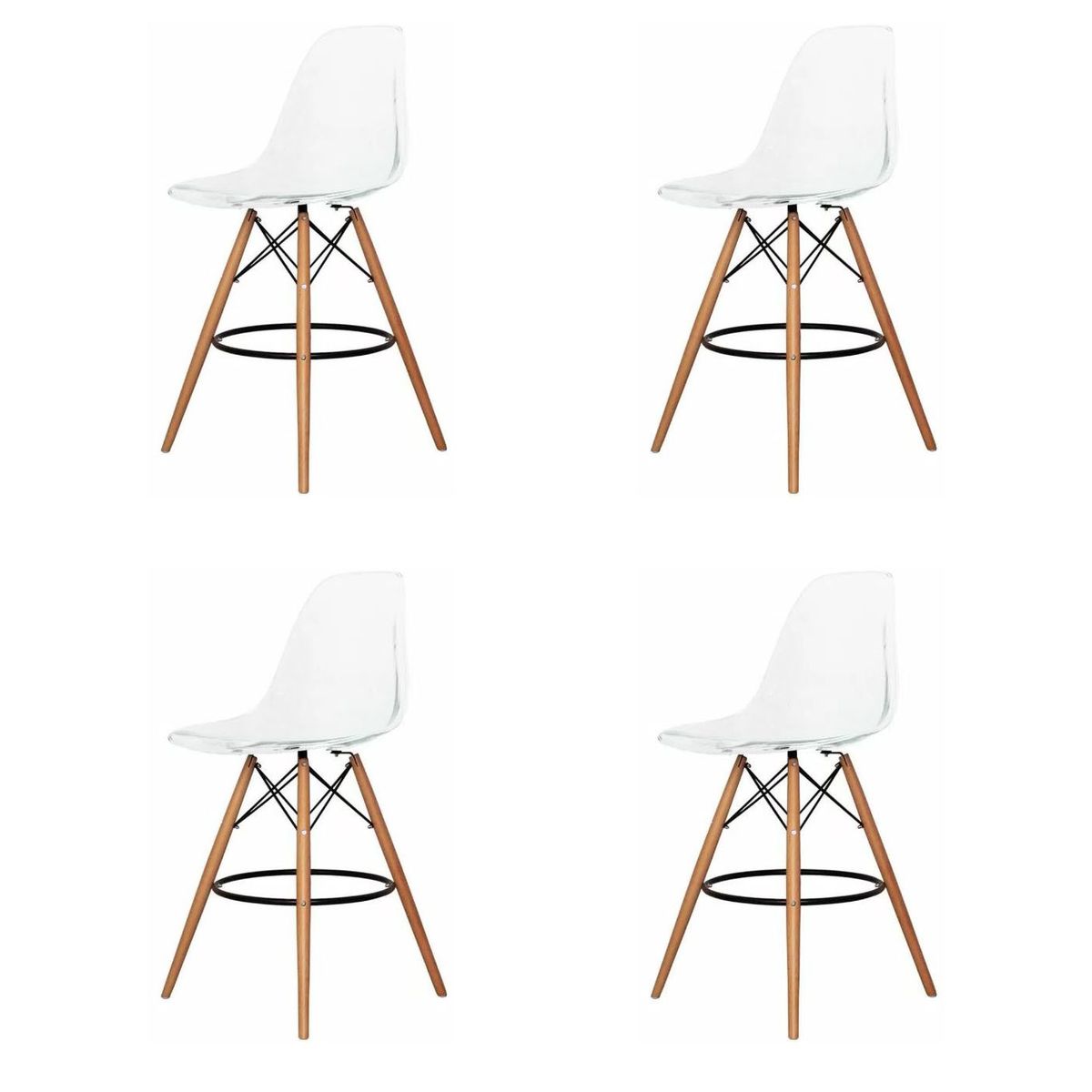 Modern Style Eiffel Chair Counter Bar Stools Set - 4 Pieces - 25.5-Inch - Clear