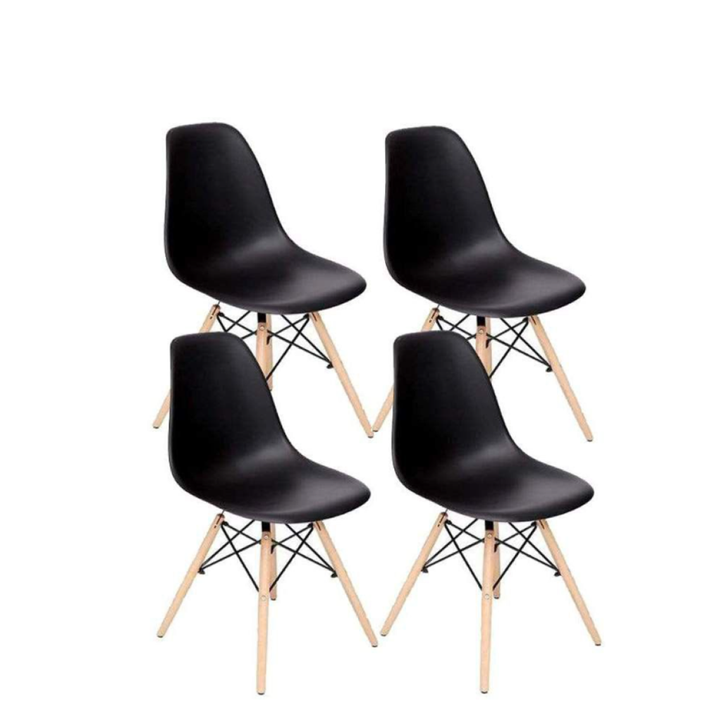 4 Black Wooden Leg Dining Chairs Set