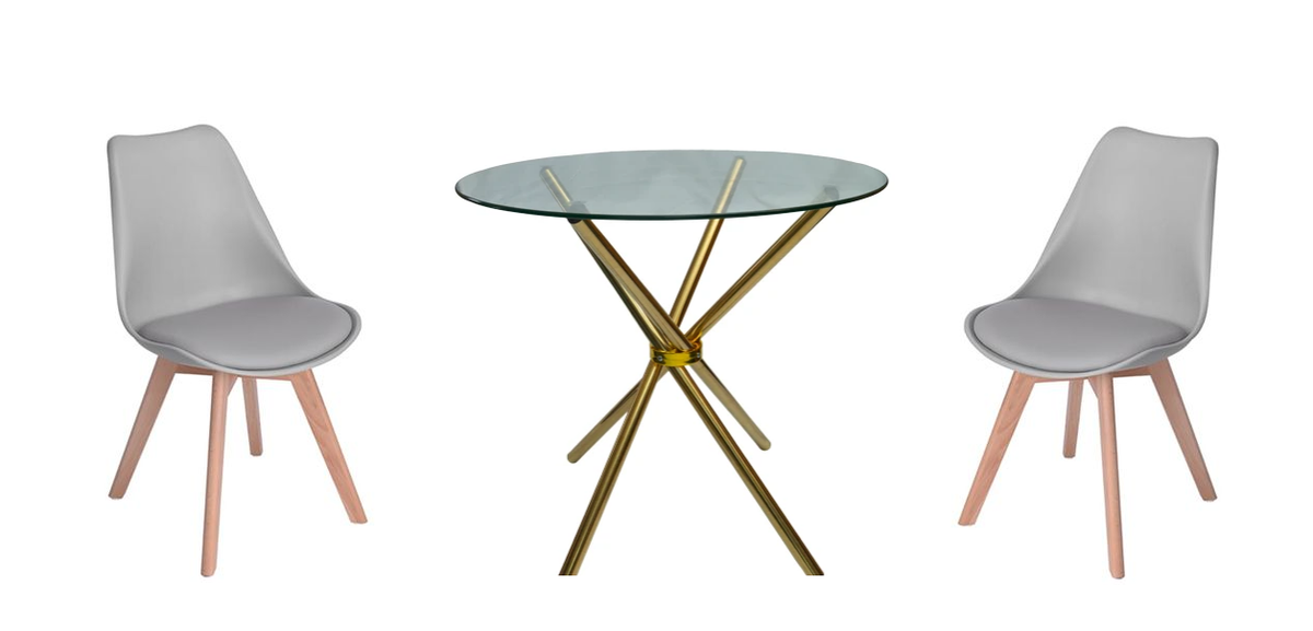 3 Piece Table and Wooden Leg Chairs - Grey