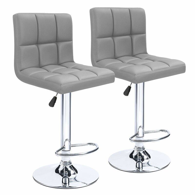 Padded Bar Stools / Kitchen Chairs - Set of 2 - Grey Colour
