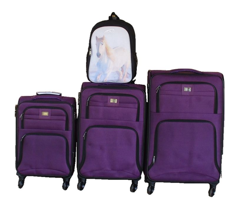 Purple 3-Piece Spinner Luggage Set with Custom Backpack - Lightweight