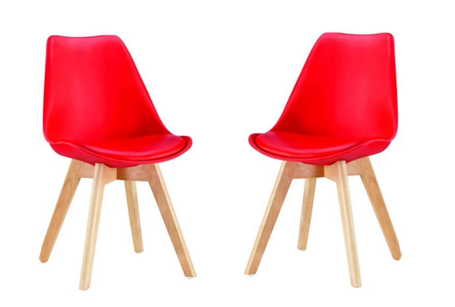 2 x Modern Wooden Leg Chairs - Red
