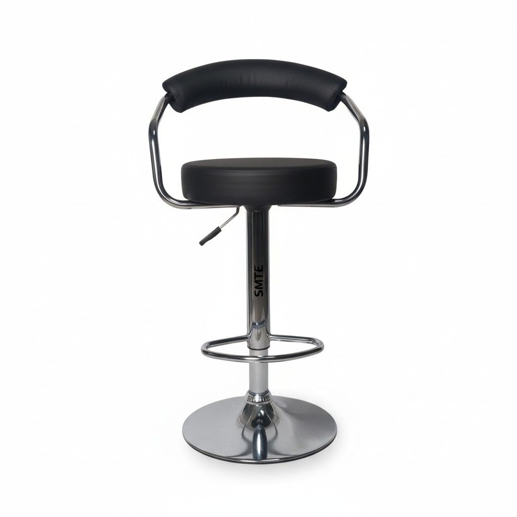 SMTE - Modern Swivel Bar Stool - Adjustable Height - Black/Silver