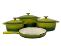 Pot set 7 Piece Cast Iron Grooved Lid Green