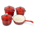 7 Piece Cast Iron Cookware/Pots - Red