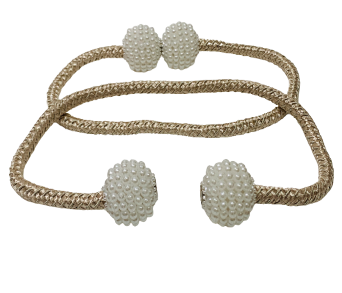 2PC Fine Magnetic Pearl Curtain Tieback - Gold
