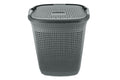 Two Tone PVC Mesh Weave Laundry Basket with Push-2-Lock Lid - Grey