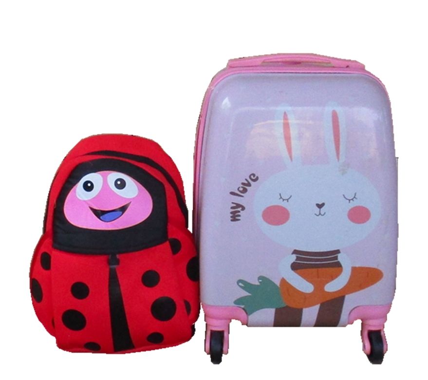 Bunny Kids Suitcase & Red Ladybug Backpack Set - Travel Combo