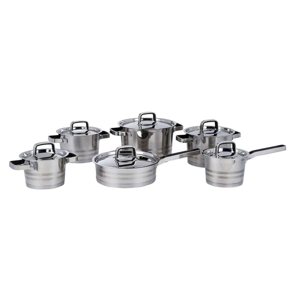DH - Heavy Thermal Bottom Stainless Steel Cookware Set Bruised Silver Trim