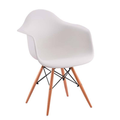 Mid Century Modern Molded Arm Chair with Wooden Legs - White