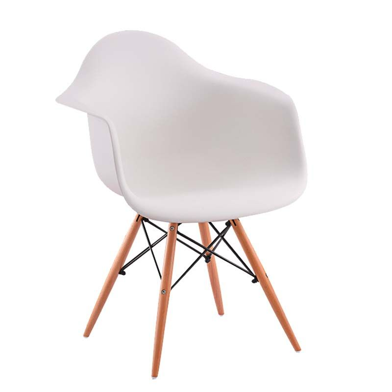 Mid Century Modern Molded Arm Chair with Wooden Legs - White