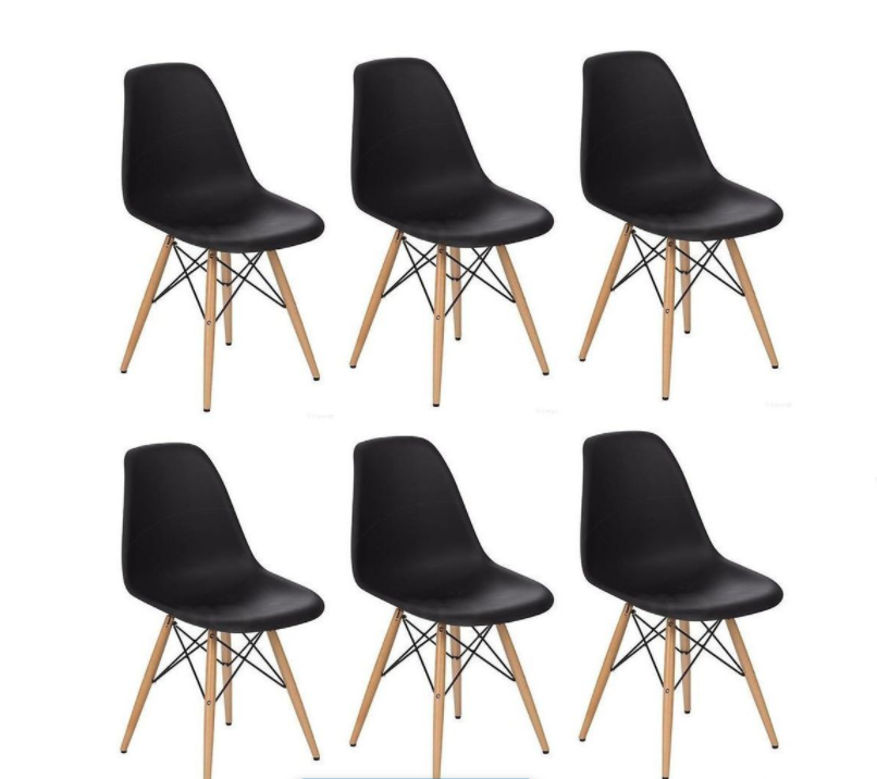6 Wooden Leg Chairs - Black