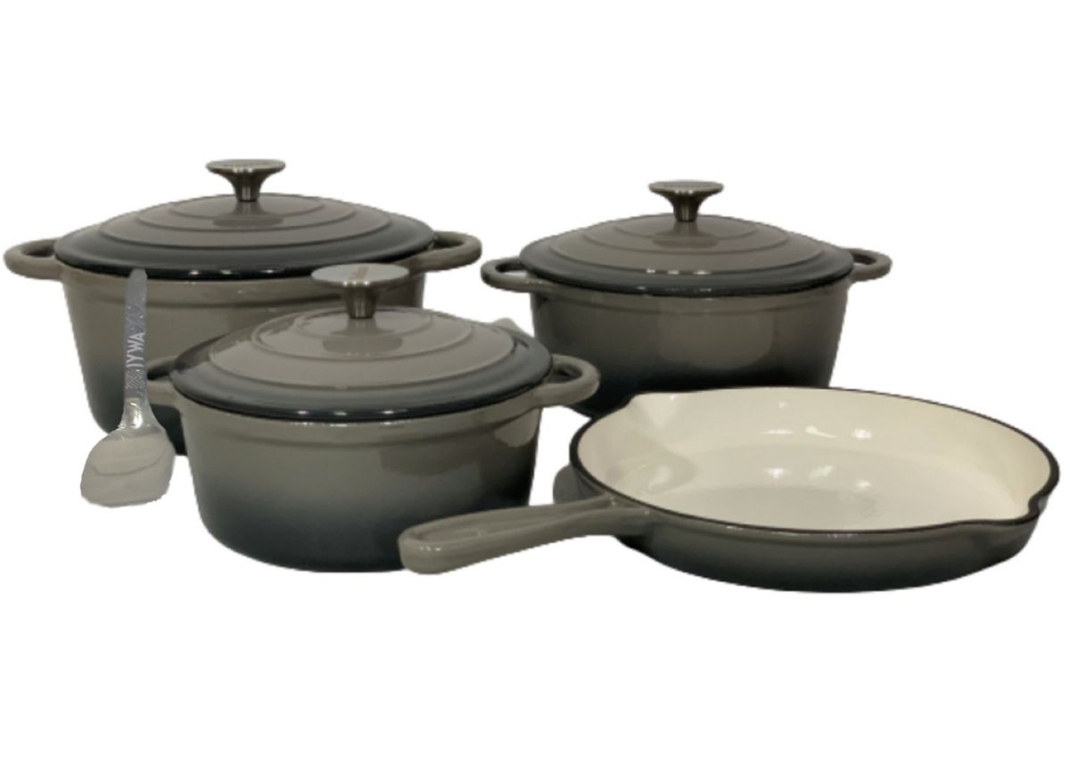 Quality Cast Iron Cookware Set & Complementary IYWA Serving Spoon - Dark Grey