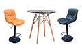 Soft Padded Perla Black Based Bar Stool and Black Wooden Table Set - Orange