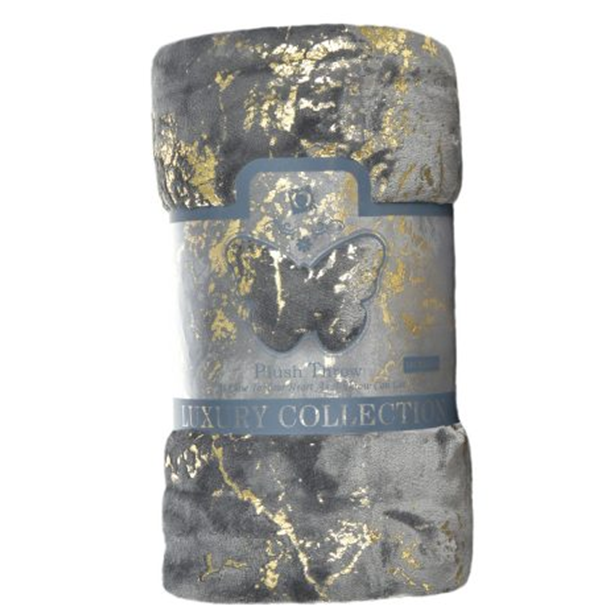 Grey & Gold Luxury Plush Throw Blanket