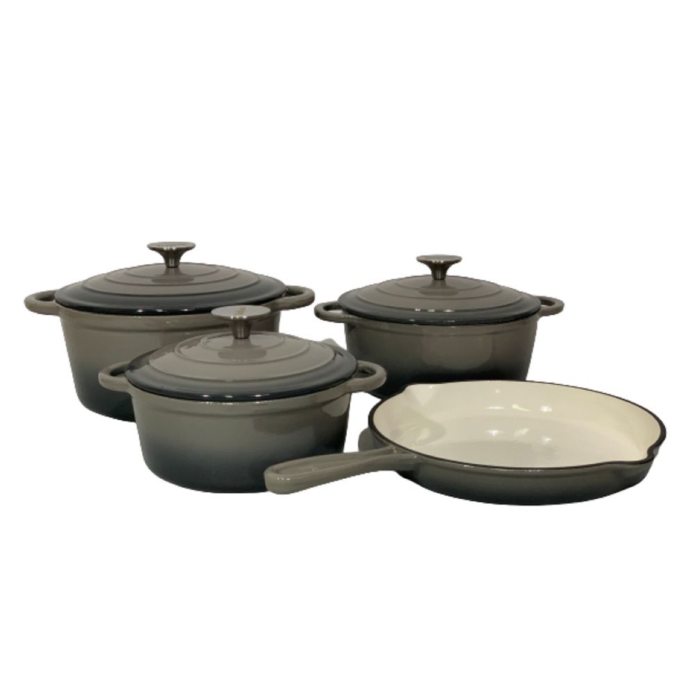 DH - The Best 7 Piece Enameled Cast Iron Dutch Oven Cookware Set - Charcoal Grey
